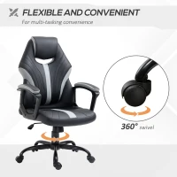 Vinsetto Scaun de Birou din Imitatie de Piele PU cu Inaltime Reglabila, Fotoliu Gaming Pivotant cu Functie de balansare, 63x70x104-112cm, Negru si Gri(m-6)