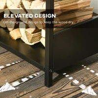 Outsunny Raft pentru Busteni  pentru Exterior si Interior din Otel, Suport pentru Lemne  Modern cu Baza Inaltata, 39x35x76cm, Negru(m-4)