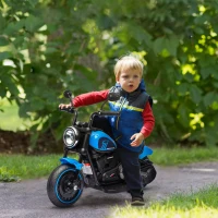 HOMCOM Motocileta Electrica de 6V cu Roti de Antrenament, Motocicleta Electrica Alimentata cu Baterii pentru Baieti si Fete, cu un Singur Buton de Pornire, Pedala, Far, pentru 18-36 luni, Albastru(m-2)