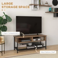 HOMCOM Dulap SuportTV pana la 48" in Stil Industrial, Mobiler Jos cu Rafturi din Lemn si Otel, 110x40x48cm, Maro si Negru(m-4)