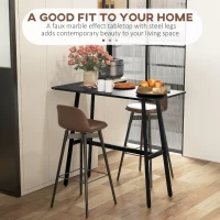HOMCOM Masa de Bar Dreptunghiulara cu Cadru Metalic Robust, Masa de Bucatarie cu Design Contemporan de Blat Inalt cu Blat de Marmura Artificiala, Masa de Bar pentru 4, Usor de Asamblat, pentru Barul de Acasa, Camera de Zi, 118 x 58 x 98m(m-5)