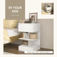 HOMCOM Noptiera Moderna din PAL si MDF cu un Sertar si 2 Rafturi, 39x39x65 cm, Alb(m-4)