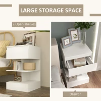 HOMCOM Noptiera Moderna din PAL si MDF cu un Sertar si 2 Rafturi, 39x39x65 cm, Alb(m-5)