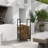 Outsunny Raft pentru Busteni  pentru Exterior si Interior din Otel, Suport pentru Lemne  Modern cu Baza Inaltata, 39x35x76cm, Negru(m-2)