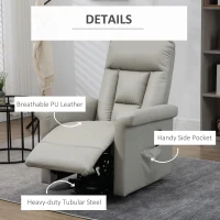 HOMCOM Power Lift Chair, PU Leather Recliner Sofa Chair for Elderly with Remote Control, Side Pocket, Grey(m-4)