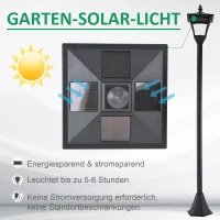 Outsunny LED Solar Gartenlaterne, Stehleuchte aus Edelstahl Gartenlampe 120 cm hoch Windlicht Außenleuchte IP44, Solarlampe mit Lichtsensor 30 Lumen Erdspieß, Gartenlampe für Garten Balkon Schwarz(m-6)
