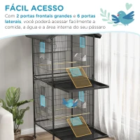 PawHut Gaiola para Pássaros Convertível em Somente Uma com Rodas 4 Comedouros e 4 Poleiros e Bandejas Amovíveis 78x75x168 cm Preto(m-5)