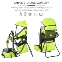 HOMCOM Baby Hiking Backpack Carrier Child Carrier with Ergonomic Hip Seat Detachable Rain Cover Adjustable Straps Stand for Toddler 6 - 36 Months Green(m-7)
