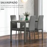 HOMCOM Set da Pranzo 5 Pezzi con 1 Tavolo da Pranzo e 4 Sedie Moderne in Similpelle, Metallo e Vetro Temperato, Grigio(m-4)