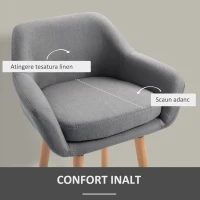 HOMCOM Set 2 Scaune de Bar – Tapiterie Gri cu Spatar si Perna(m-5)