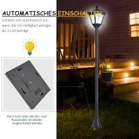 Outsunny LED Solar Gartenlaterne, Stehleuchte aus Edelstahl Gartenlampe 120 cm hoch Windlicht Außenleuchte IP44, Solarlampe mit Lichtsensor 30 Lumen Erdspieß, Gartenlampe für Garten Balkon Schwarz(m-7)
