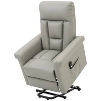 HOMCOM Power Lift Chair, PU Leather Recliner Sofa Chair for Elderly with Remote Control, Side Pocket, Grey(m-11)