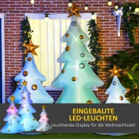 HOMCOM Set van 3 opblaasbare kerstbomen, inclusief blazer, voor binnen en buiten, inclusief bevestigingsmateriaal, wit+goud(m-4)