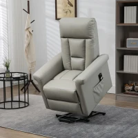 HOMCOM Power Lift Chair, PU Leather Recliner Sofa Chair for Elderly with Remote Control, Side Pocket, Grey(m-10)