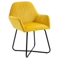 HOMCOM Velvet-Feel Plisse Back Accent Chair - Yellow(m-10)