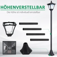 Outsunny LED Solar Gartenlaterne, Stehleuchte aus Edelstahl Gartenlampe 120 cm hoch Windlicht Außenleuchte IP44, Solarlampe mit Lichtsensor 30 Lumen Erdspieß, Gartenlampe für Garten Balkon Schwarz(m-4)