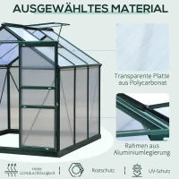 Outsunny Gewächshaus, Treibhaus, mit Dachfenster, Schiebetür, transparent, Polycarbonat+Aluminium, 190 x 192 x 201cm(m-5)