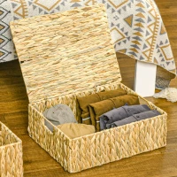 HOMCOM Lot de 2 boites de rangement en jacinthe d'eau avec couvercle et poignées 2 tailles différentes design bohème naturel(m-7)