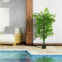 HOMCOM Pianta Artificiale di Ficus Alta 135cm con Vaso per Interno ed Esterno, Verde(m-4)