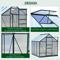 Outsunny Gewächshaus, Treibhaus, mit Dachfenster, Schiebetür, transparent, Polycarbonat+Aluminium, 190 x 192 x 201cm(m-4)