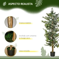 Outsunny Planta Artificial Ficus no Vaso Altura 150cm Planta Artificial Decorativa com 1008 Folhas Realistas Planta Artificial para interior e Exterior Sala de Estar Escritório Verde(m-5)