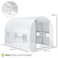 Outsunny 3 x 2 x 2m Greenhouse Replacement Cover ONLY Winter Garden Plant PE Cover for Tunnel Walk-in Greenhouse with Roll-up Windows Door Outdoor, White(m-3)