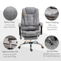 Vinsetto Office Chair with 6 Point Massage and Back Heat, Microfiber Desk Chair with Footrest Adjustable Height and Swivel Wheels, Back Reclining, Grey(m-8)