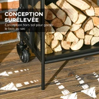 Outsunny Range-bûches porte bûches sur roulettes avec accessoires pelle balai et tisonnier 37,5 x 37,5 x 80 cm noir(m-4)