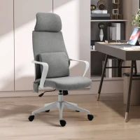 Vinsetto Office Chair, Fabric Desk Chair, Computer Gaming Chair with 2 Points Massage Lumbar Pillow, Adjustable Headrest and Seat Height, Rolling Swivel Wheels for Home Work Study, Grey(m-2)