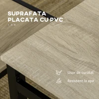 HOMCOM Set de masa din 5 Piese cu 1 masa dreptunghiulara 100x63x76.5 cm si 4 Scaune 45x40x82 cm, din otel si MDF, Negru si lemn natural(m-6)