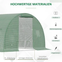 Outsunny Foliengewächshaus begehbares Polytunnel 4,5 x 3 m Gewächshaus mit 6 Fenster Treibhaus Frostschutz Stahlrohr Dunkelgrün(m-4)