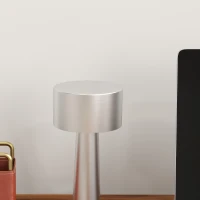HOMCOM Cordless Table Lamp, Touch LED Desk Lamp with Rechargeable Battery, 3 Colour, for Bedroom Living Room, Silver(m-7)