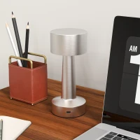 HOMCOM Cordless Table Lamp, Touch LED Desk Lamp with Rechargeable Battery, 3 Colour, for Bedroom Living Room, Silver(m-2)