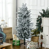 HOMCOM Sapin de Noël artificiel, pin naturel enneigé 267 branches de neige ouverture automatique base en acier 135 cm vert(m-2)