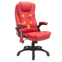 HOMCOM 6-Point Massage Office Chair with Seat Heated for Home Office, PU Leather High Back Executive Desk Chair with Adjustable Height and 360° Swivel for Work Study, Red(m-1)