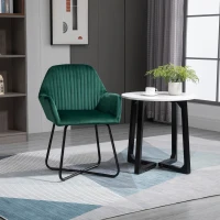 HOMCOM Modern Arm Chair Upholstered Accent Chair with Metal Base for Living Room Green(m-2)