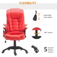 HOMCOM 6-Point Massage Office Chair with Seat Heated for Home Office, PU Leather High Back Executive Desk Chair with Adjustable Height and 360° Swivel for Work Study, Red(m-5)