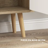 HOMCOM Bibliothèque scandinave 4 niches + 2 placards avec étagère dim. 80L x 24l x 123H cm Pieds effilés inclinés Bois Massif Chêne(m-7)