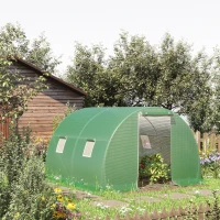Outsunny Foliengewächshaus begehbares Polytunnel 3 x 3 m Gewächshaus mit 4 Fenster Treibhaus Frostschutz Stahlrohr Dunkelgrün(m-2)