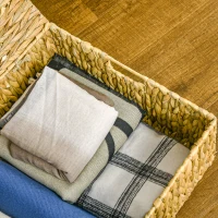 HOMCOM Lot de 2 boites de rangement en jacinthe d'eau avec couvercle et poignées 2 tailles différentes design bohème naturel(m-8)