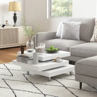 HOMCOM Masuta de Cafea pentru Salon si Camera de Zi, cu 3 Niveluri din MDF cu 2 Blaturi Rotative, 60x60x33.5 cm, Alb Lucios(m-6)