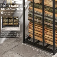 Outsunny Abri-bûches support pour bois de chauffage range-bûches en métal et polycarbonate 185 x 67 x 185 cm noir(m-4)