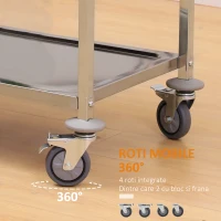 HOMCOM Carucior Pentru Bucatarie 3 Rafturi in Otel Inox 85x45x90cm(m-5)