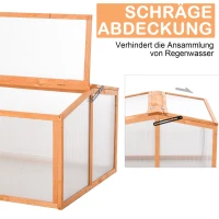 Outsunny Frühbeet Treibhaus Gewächshaus Frühbeetkasten Pflanzenbeet mit Abdeckung aus Holz und Polycarbonat wetterfest Orange 90 x 80 x 58 cm(m-6)