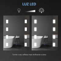 kleankin Espelho Casa de Banho com Luz LED 14,5W com Função Antiembaciamento Interruptor Tátil e Luzes Branco Frio 70x50 cm Prata(m-6)