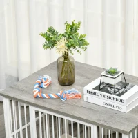 PawHut Hundekäfig aus Holz, Hundebox, Transportbox, mit Kissen, 86 cm x 60 cm x 70 cm Holzwerkstoff Stahl Weiß + Grau(m-9)