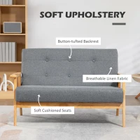 HOMCOM Modern 2 Seater Sofa Linen Fabric Upholstery Tufted Couch with Rubberwood Legs Dark Grey(m-4)