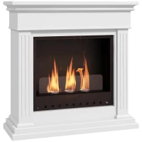 HOMCOM Semineu cu Etanol fara Aerisire, Semineu fara Ventilatie, Semineu Independent cu Capac de Flacara, Rezervoare de 0,4L, Max 18㎡, Arde cu Alcool Lichid si Alcool Solid, Alb(m-1)