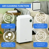 HOMCOM 5500mL Portable Dehumidifier with Air Purifier, UVC, Ioniser, 24H Timer, 5 Modes, 16L/Day, for Home Laundry, White(m-6)