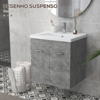 kleankin Móvel Casa de Banho com Lavatório Cerâmico Móvel Casa de Banho de Parede com 2 Portas e Prateleira Ajustável 60x45,5x60 cm Cinza(m-4)